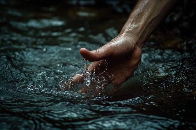 Bezpłatne zdjęcie wygląd realistycznej ręki dotykającej czystej płynącej wody