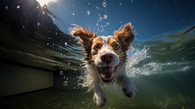 Bezpłatne zdjęcie wygląd śmiesznego psa pod wodą