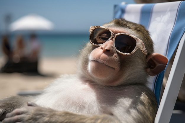 Bezpłatne zdjęcie wygląd zabawnej małpy na plaży