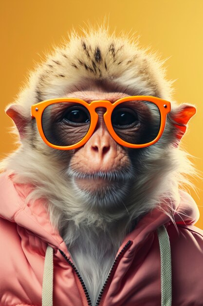Wygląd zabawnej małpy z okularami przeciwsłonecznymi