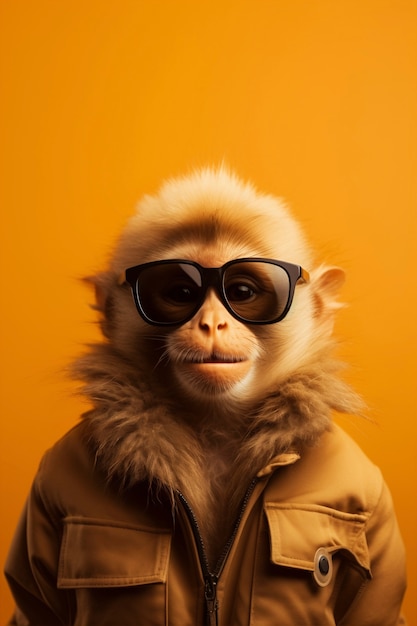 Wygląd zabawnej małpy z okularami przeciwsłonecznymi