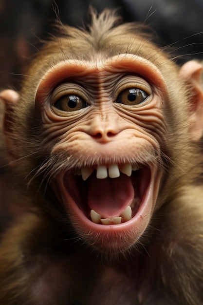 Wygląd zabawnej małpy z otwartymi ustami