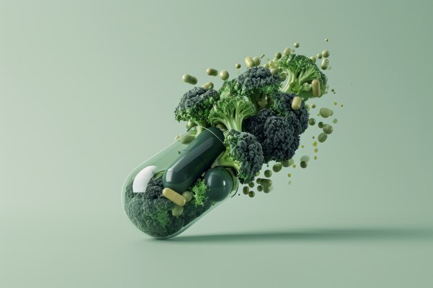 Wygląd zdrowej żywności umieszczonej w pojemniku w kształcie tabletki