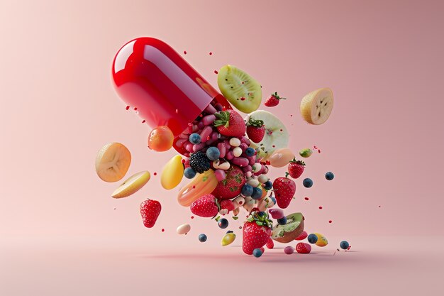 Wygląd zdrowej żywności umieszczonej w pojemniku w kształcie tabletki