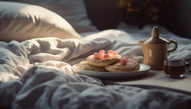 Wygodny Croissant Do łóżka I Kawa Na śniadanie Generowane Przez Ai