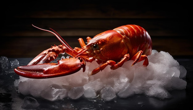 Wyśmienity posiłek z owoców morza ze świeżym homarem i krabem wygenerowany przez sztuczną inteligencję