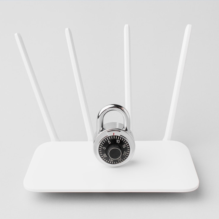 Bezpłatny plik Zdjęcie wysoki kąt routera internetowego z blokadą