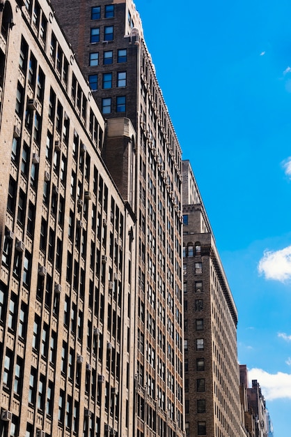 Wysoki wzrost fasada budynku finansowego w słoneczny dzień