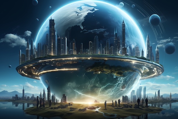 Bezpłatne zdjęcie wysokiej technologii widok futurystycznej ziemi