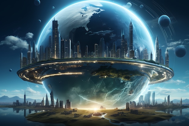 Bezpłatne zdjęcie wysokiej technologii widok futurystycznej ziemi