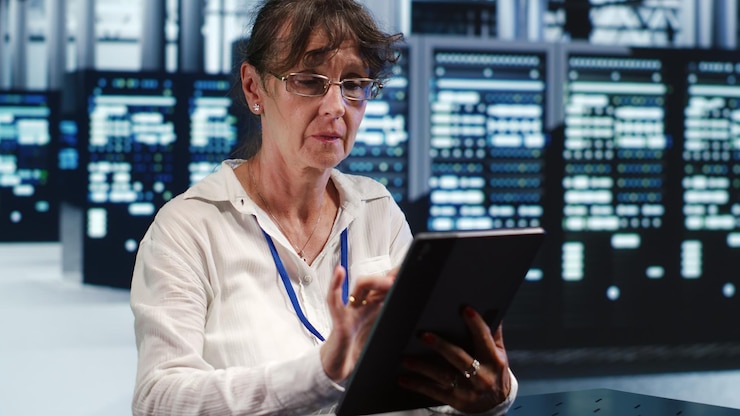 Bezpłatny plik Zdjęcie wysokotechnologiczna przestrzeń z serwerami sztucznej inteligencji