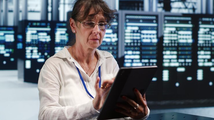 Bezpłatny plik Zdjęcie wysokotechnologiczna przestrzeń z serwerami sztucznej inteligencji