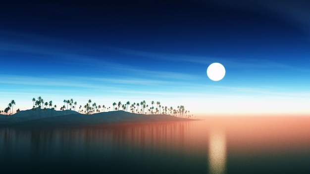 wyspa z palmami o zachodzie słońca