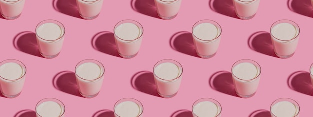 Wzór światowego dnia mleka na różowym tle szklanka mleka wzór banner