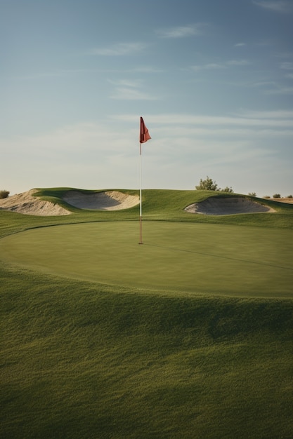 Bezpłatne zdjęcie z bliska na flagę piłki golfowej