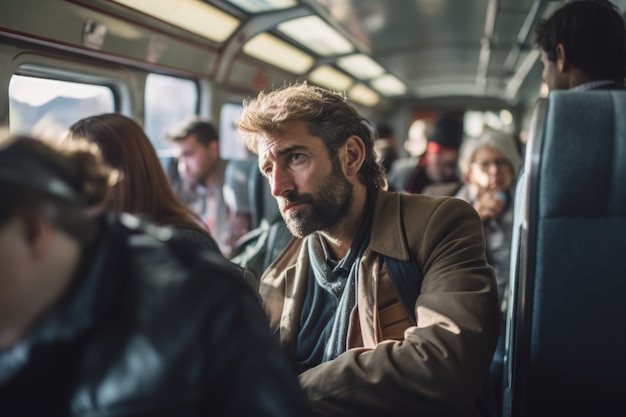 Z bliska na ludzi podróżujących autobusem