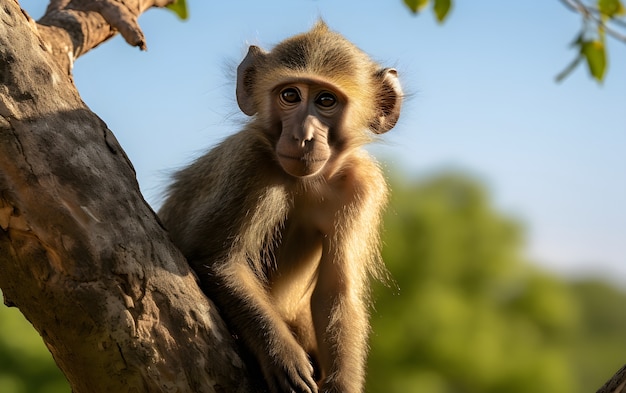 Bezpłatne zdjęcie z bliska na małpę na drzewie
