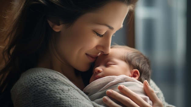 Bezpłatne zdjęcie z bliska nowo narodzone dziecko z mamą