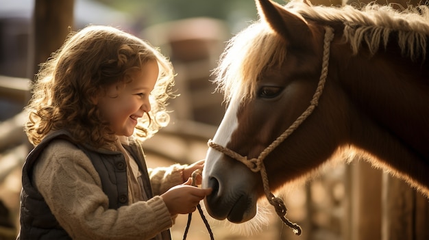 Z boku dziewczyna z uroczym koniem