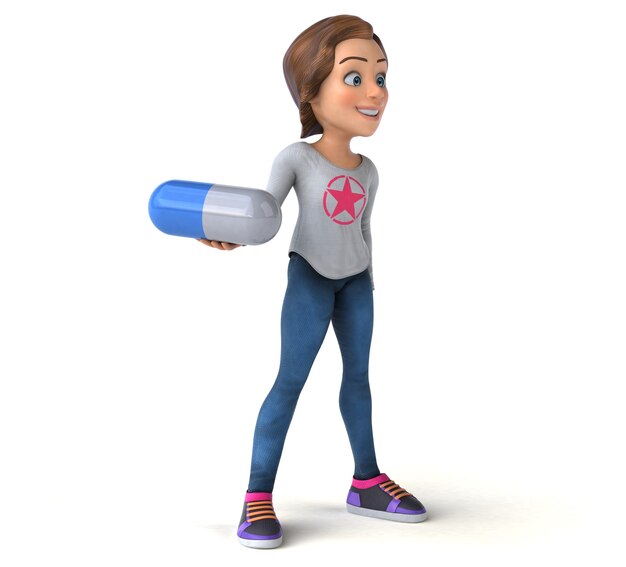 Zabawa 3D ilustracją nastoletniej dziewczyny kreskówki