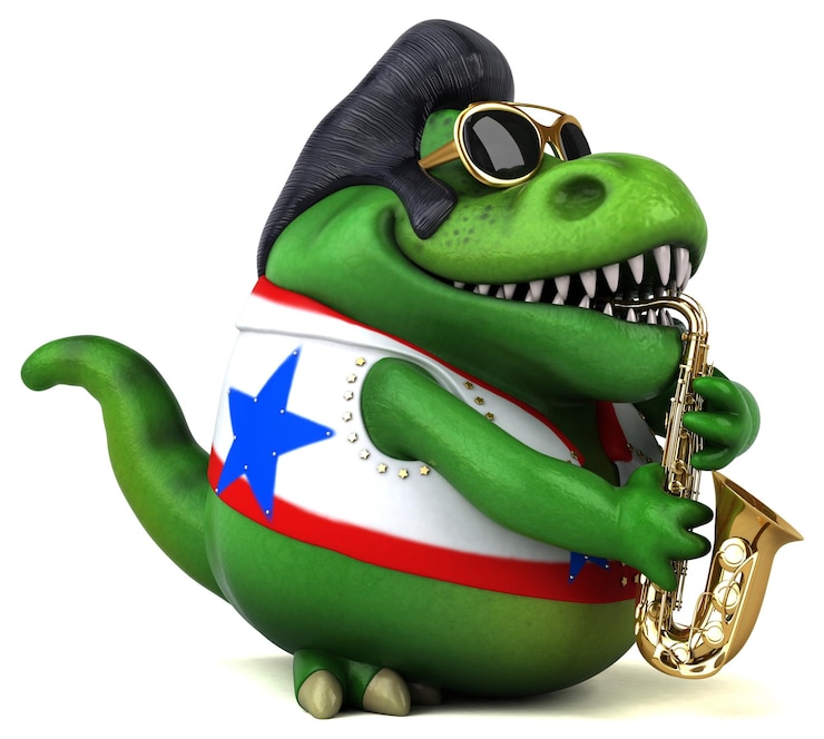 Bezpłatny plik Zdjęcie zabawna 3d ilustracja kreskówki trex rocker