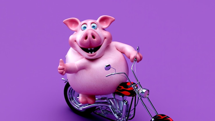 Bezpłatny plik Zdjęcie zabawna ilustracja 3d świni na motocyklu