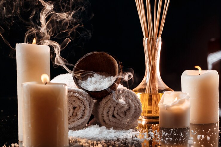 Bezpłatny plik Zdjęcie zabieg spa na ciemnej ścianie