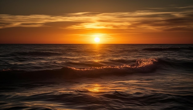 Bezpłatne zdjęcie zachód słońca nad falami wodnymi rozbija piękno natury generowane przez sztuczną inteligencję