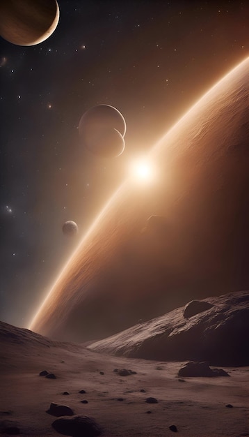 Bezpłatne zdjęcie zachód słońca nad planetą mars tło kosmiczne rendering 3d