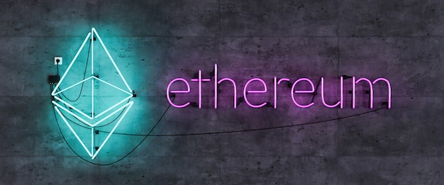 Zagłówek lampy neonowej z symbolem ethereum