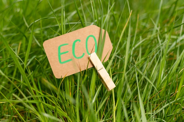 Bezpłatne zdjęcie zakończenia eco podpisuje wewnątrz trawy