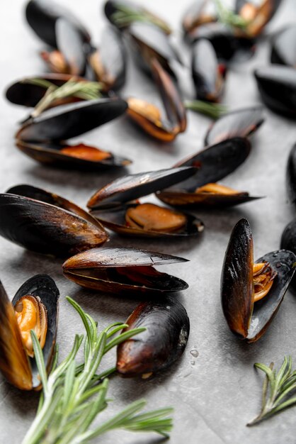 Zamyka up wyśmienici śródziemnomorscy mussels