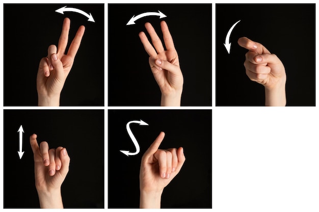 Bezpłatne zdjęcie zbiór gestów dłoni dla języka migowego