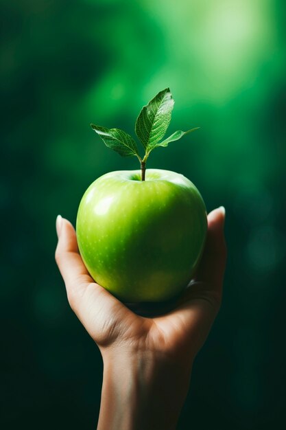 Zbliżenie dłoni trzymającej jabłko