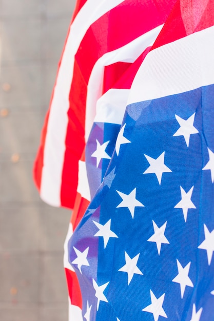Bezpłatne zdjęcie zbliżenie gwiazdy i paski usa amerykańską flagę