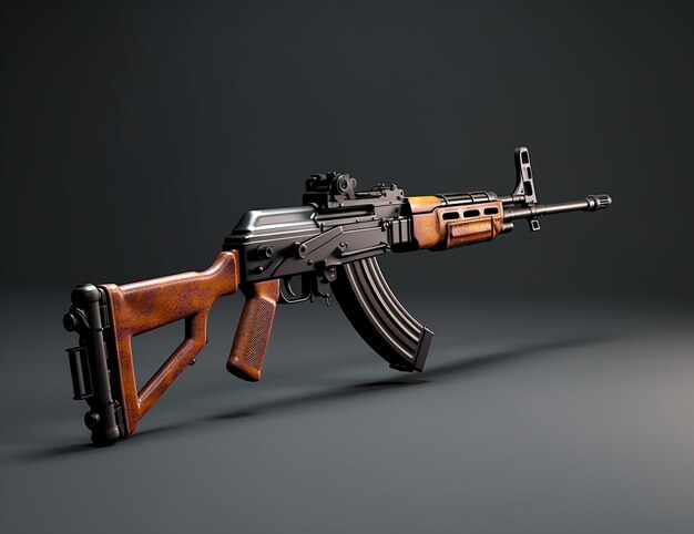 Zbliżenie na AK-47 zaprezentowane na czarnym tle