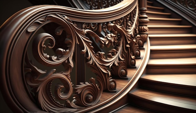 Bezpłatne zdjęcie zbliżenie na drewniane schody o spiralnym kształcie.
