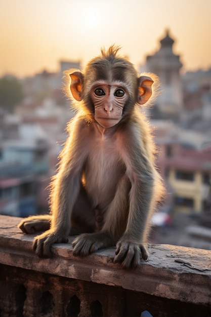 Bezpłatne zdjęcie zbliżenie na małpę w mieście