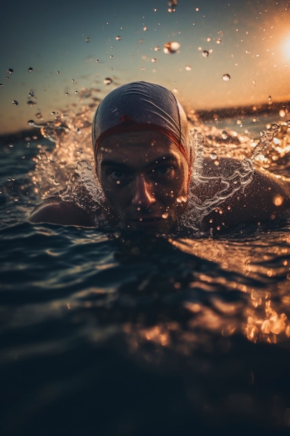 Zbliżenie na pływanie sportowca