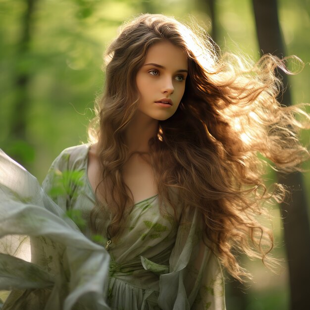 Zbliżenie na portret pięknej dziewczyny w lesie