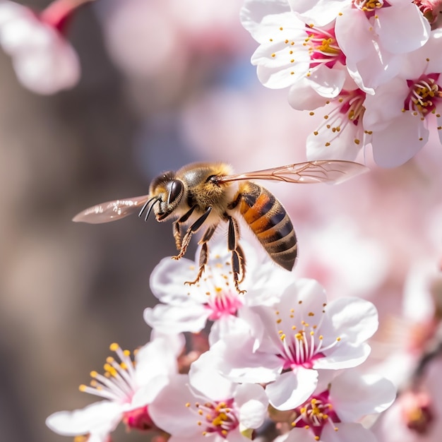 Bezpłatne zdjęcie zbliżenie na pszczołę zbierającą nektar