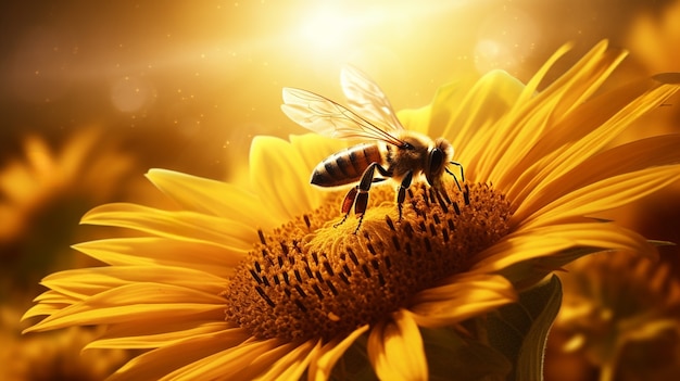 Zbliżenie na pszczołę zbierającą nektar
