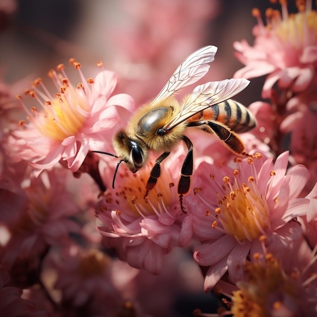 Zbliżenie na pszczołę zbierającą nektar