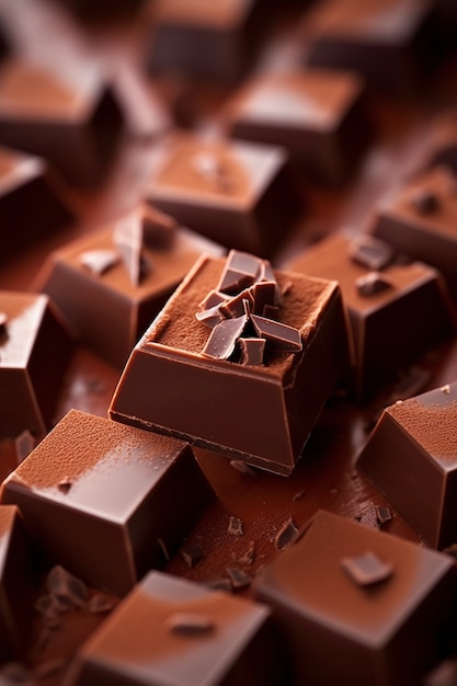Zbliżenie na pyszne kawałki czekolady