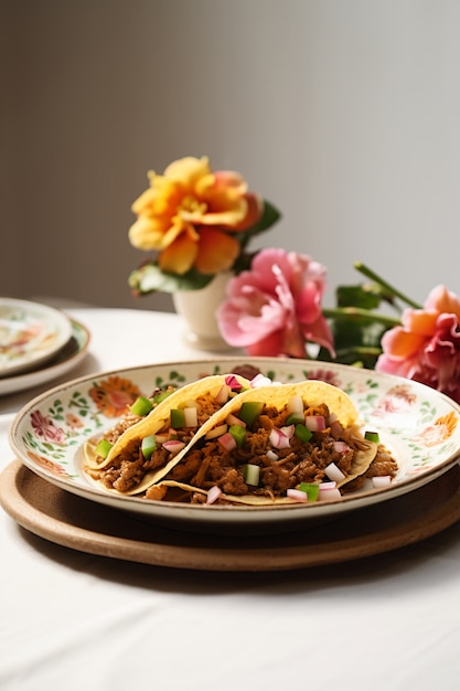 Bezpłatne zdjęcie zbliżenie na pyszne taco na talerzu
