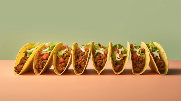 Zbliżenie na pyszne tacos z rzędu