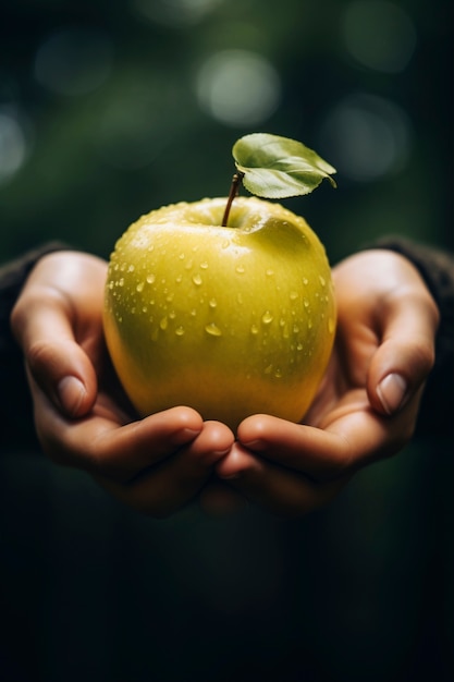 Bezpłatne zdjęcie zbliżenie na rękę trzymającą jabłko