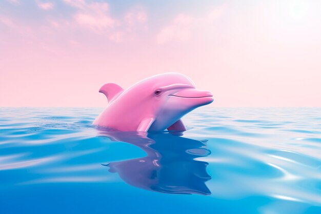 Zbliżenie na różowego delfina w wodzie