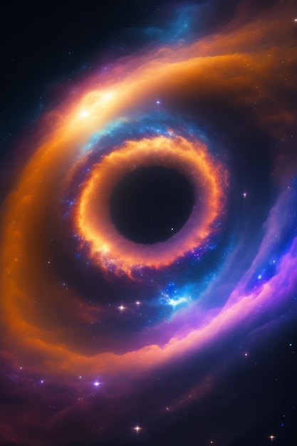 Bezpłatne zdjęcie zbliżenie na spiralę z niebieskim i pomarańczowym pierścieniem wokół niej