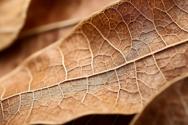 Zbliżenie na suchy jesienny liść z żyłkami